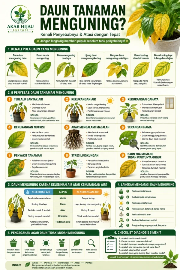 Infografis penyebab daun tanaman menguning dan cara mengatasinya